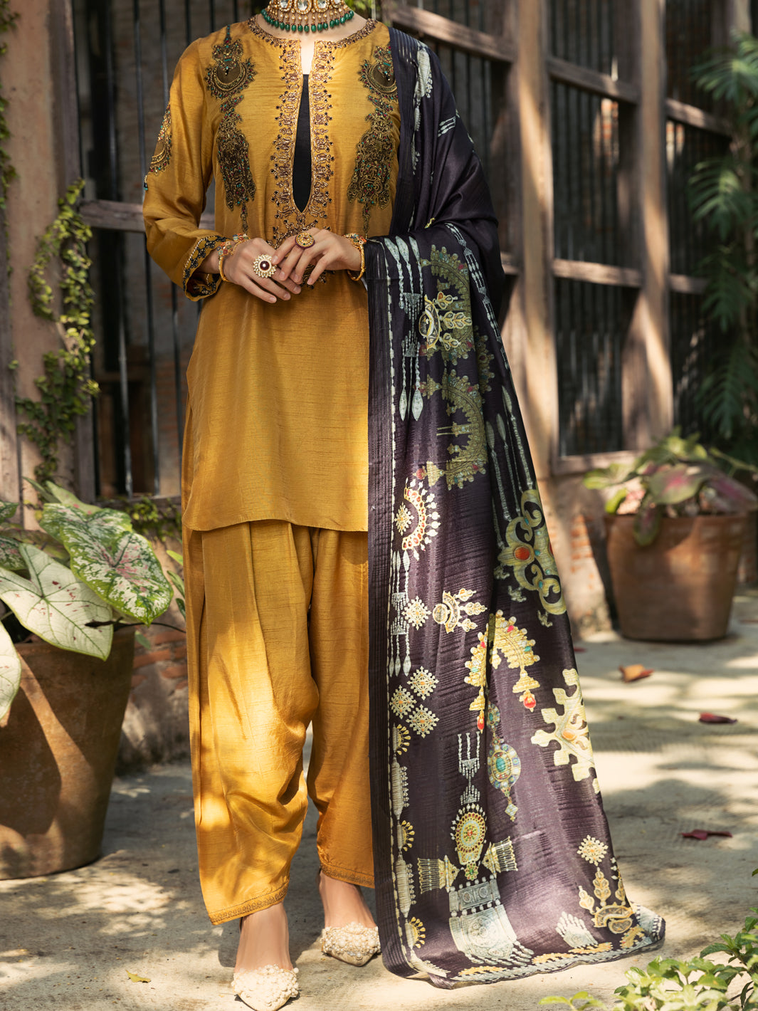 Mustard Silk 3Pc Stitched - ALP-3PS-431