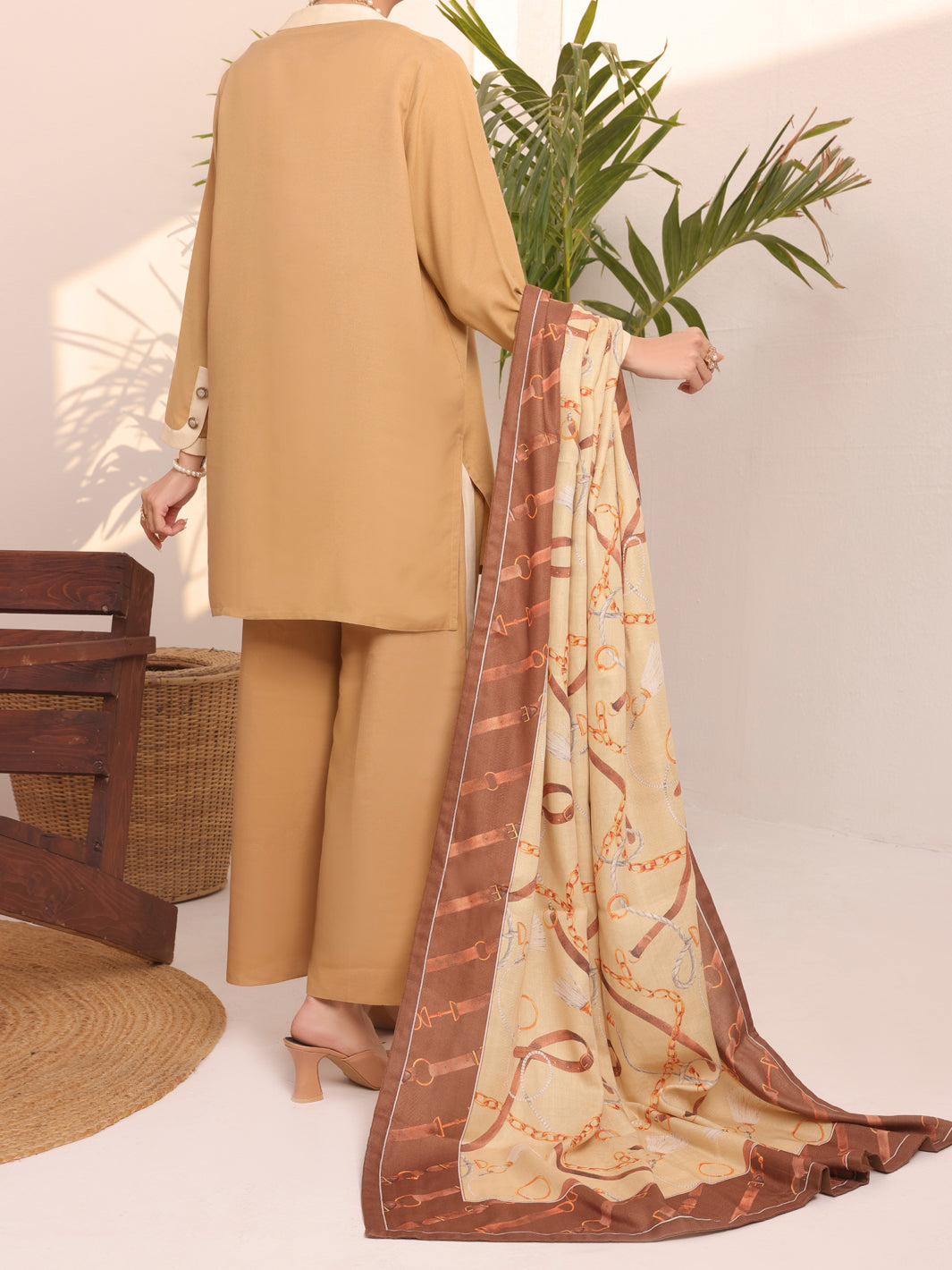 Khaki Dobby Viscose Unstitched 3Pc - AWP-3PS-436