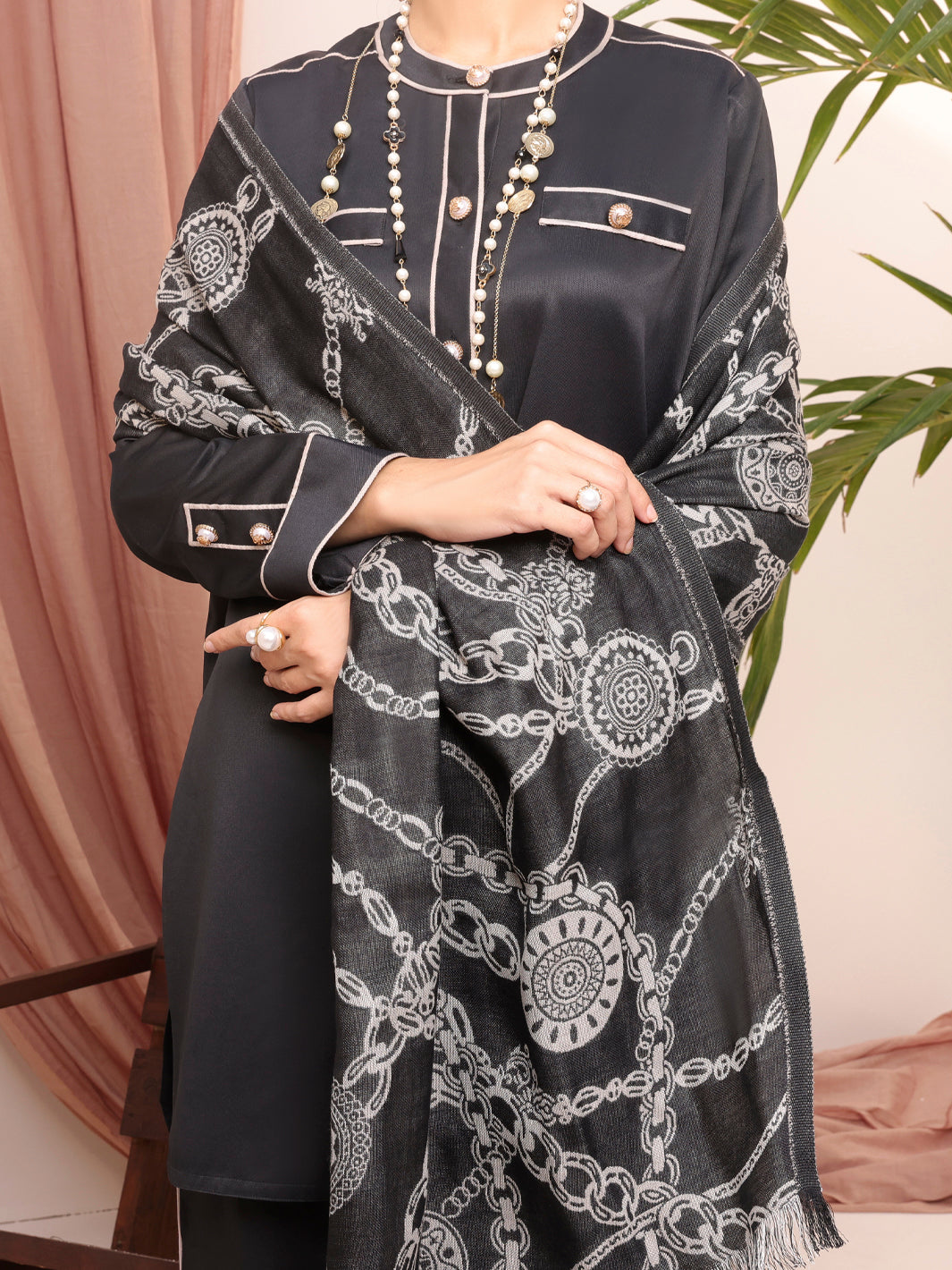 Black Dobby Viscose Unstitched 3 Piece - AWP-3PS-432
