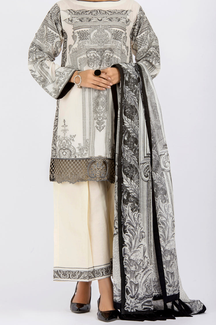 Off White Jacquard 3Pc Stitched - ALP-433