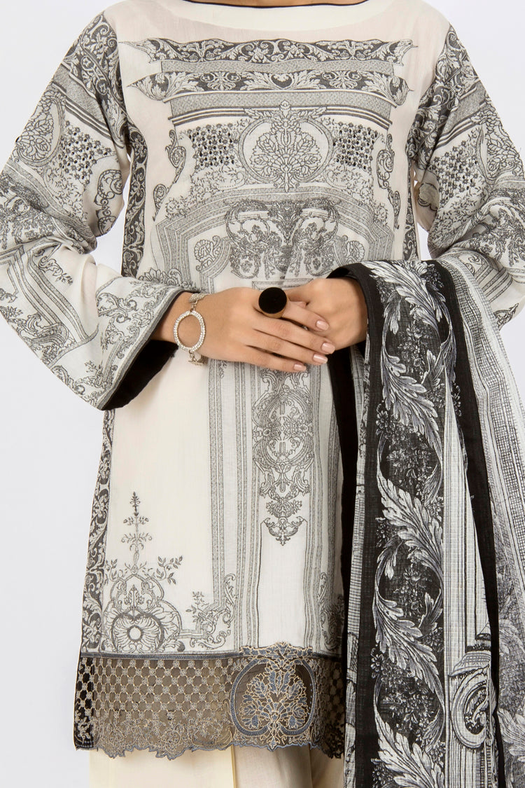 Off White Jacquard 3Pc Stitched - ALP-433
