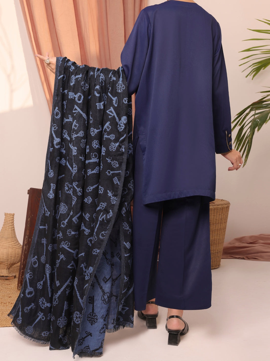 Blue Dobby Viscose Unstitched 3Pc - AWP-3PS-433