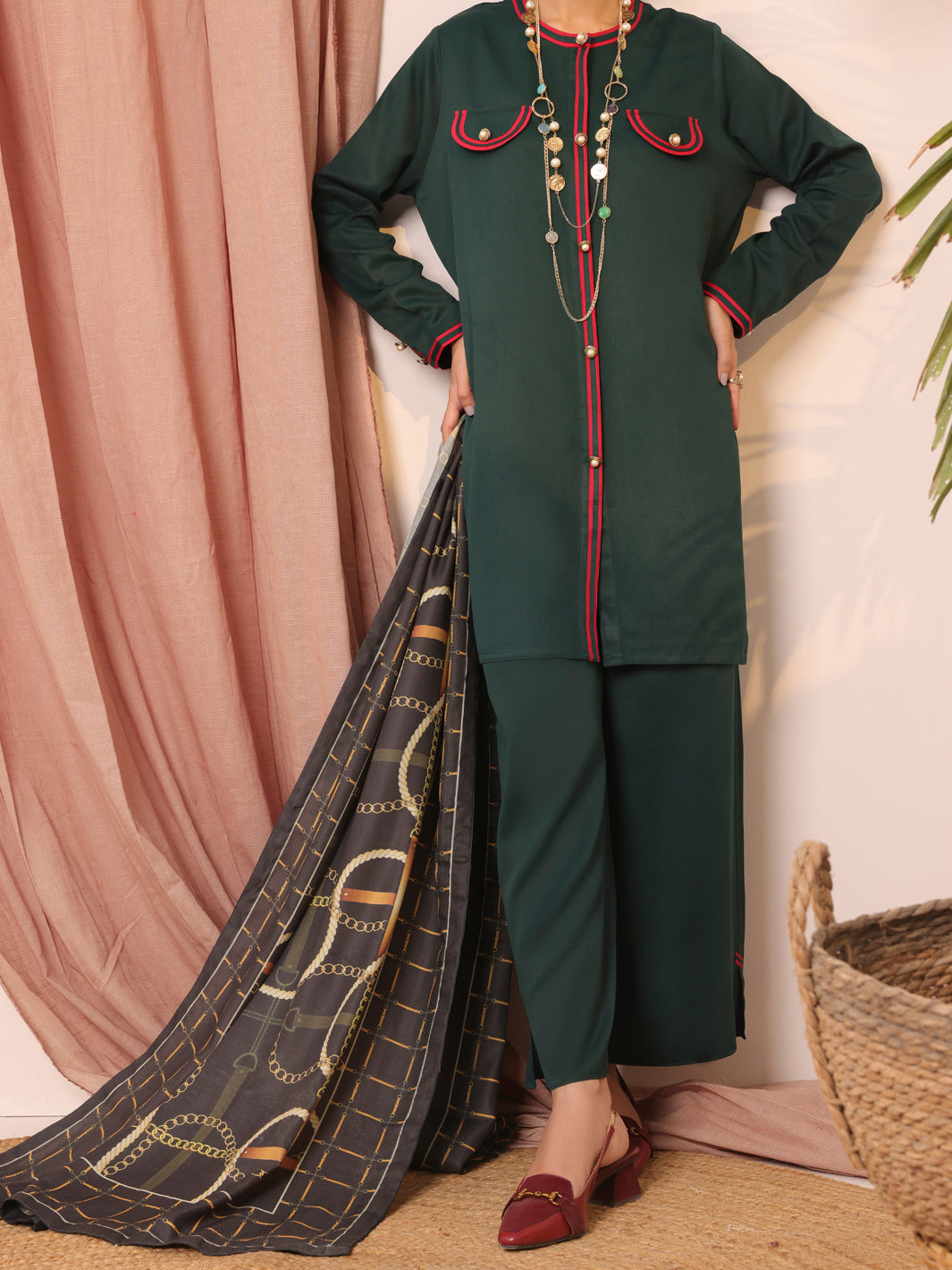 Green Twill 3Pc Stitched - AWP-3PS-435