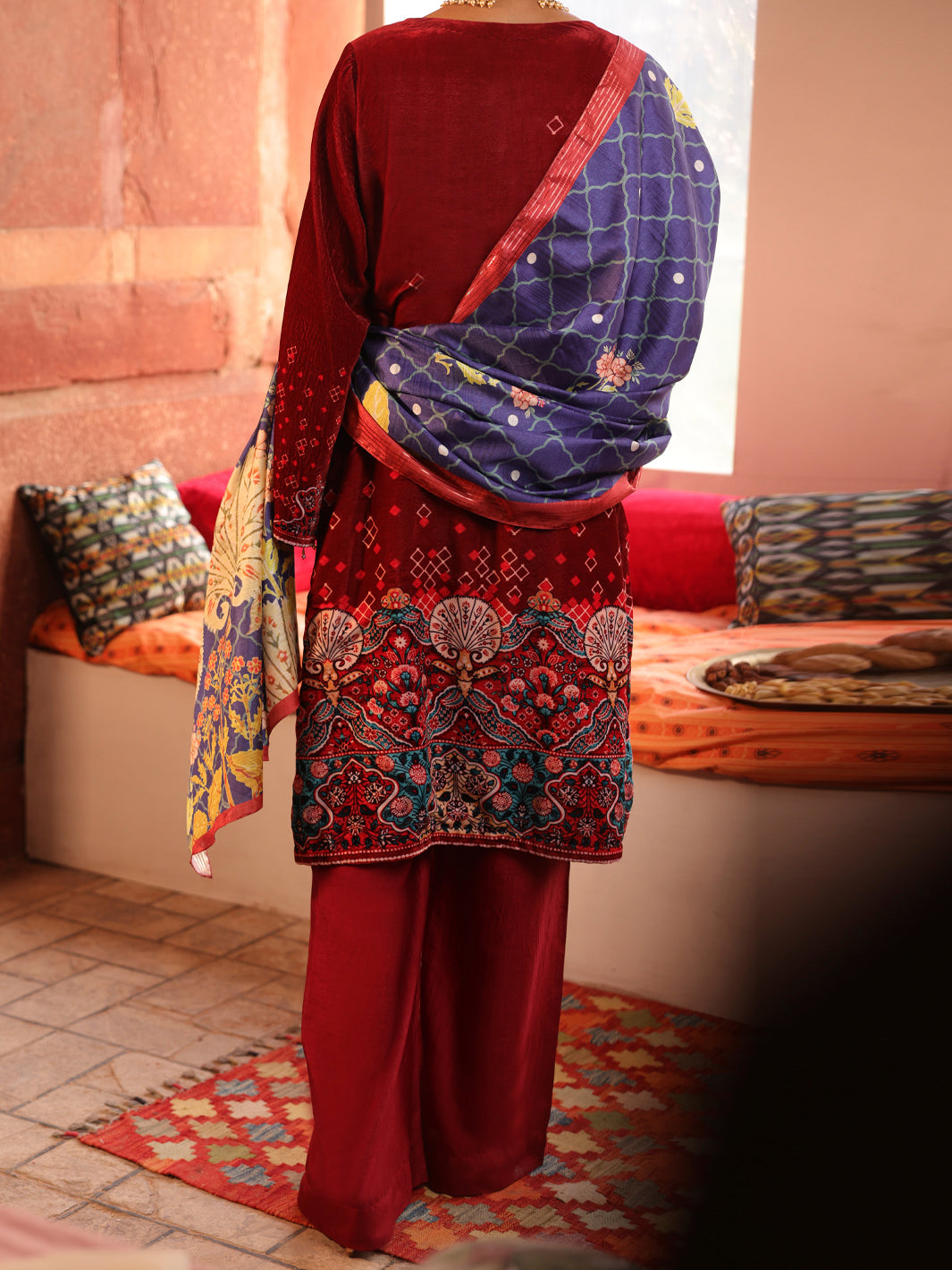 Maroon Velvet Unstitched 3Pc - AWP-3PS-444