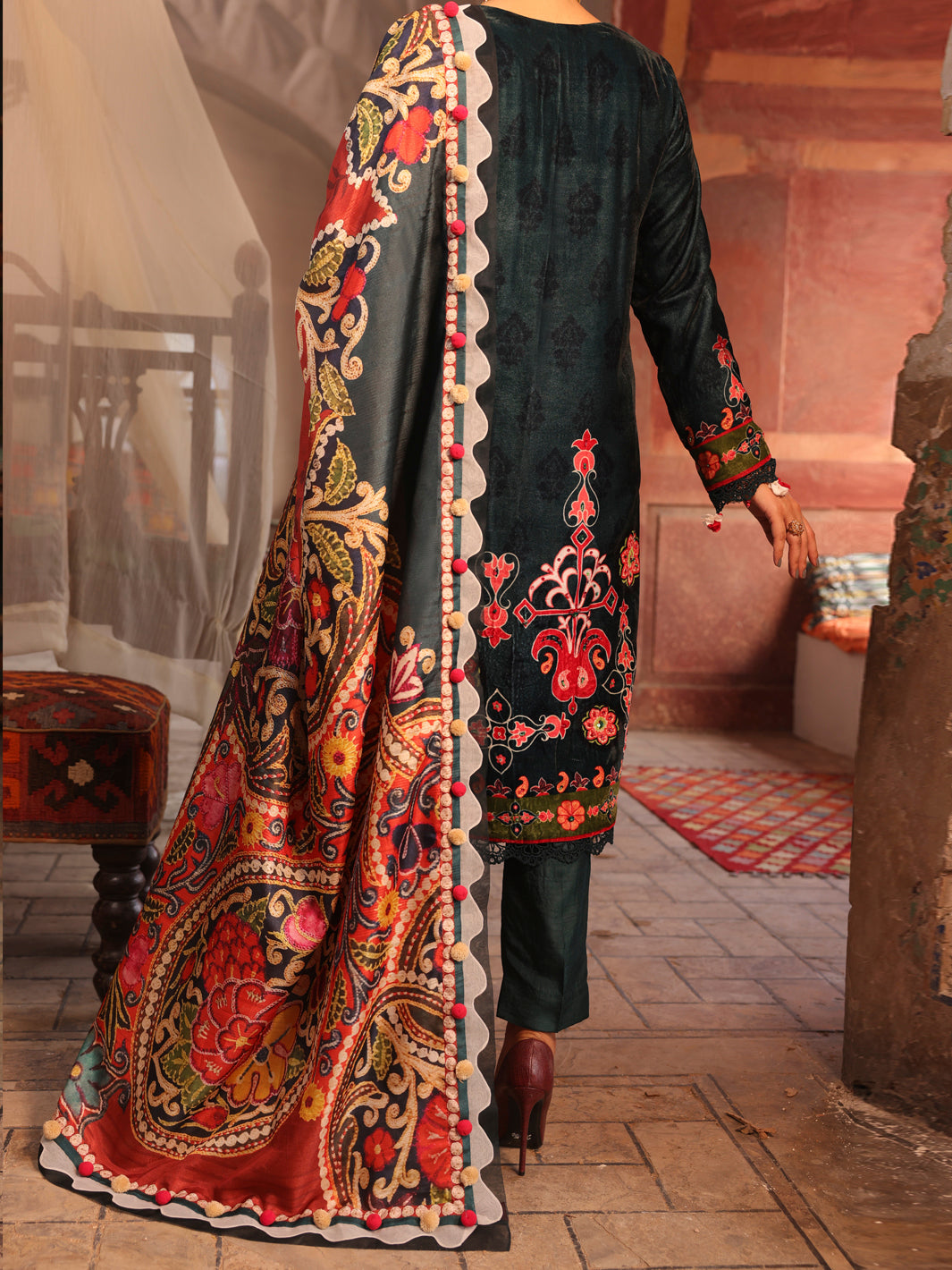 Turquoise Velvet Unstitched 3Pc - AWP-3PS-446