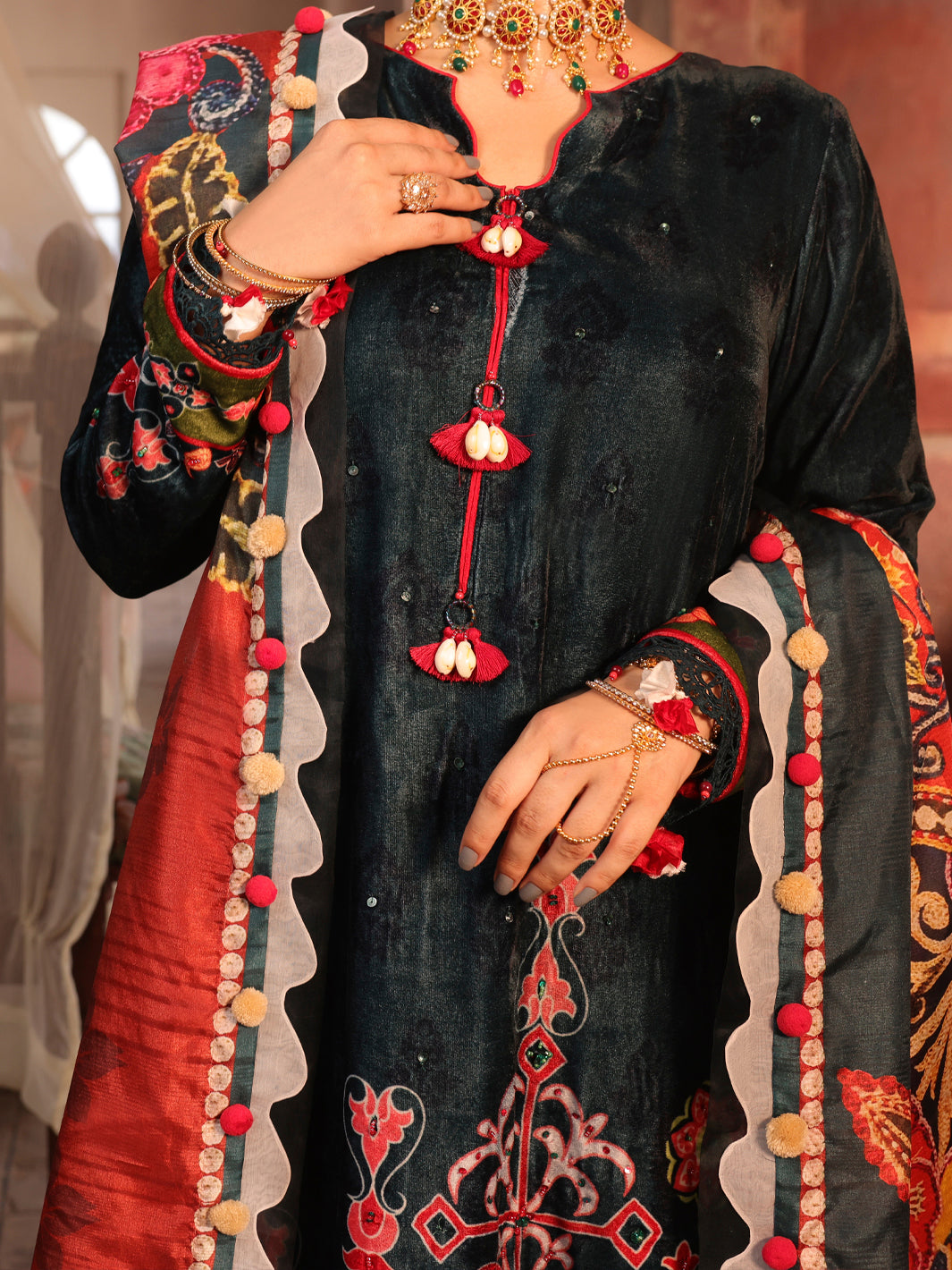 Turquoise Velvet Unstitched 3Pc - AWP-3PS-446
