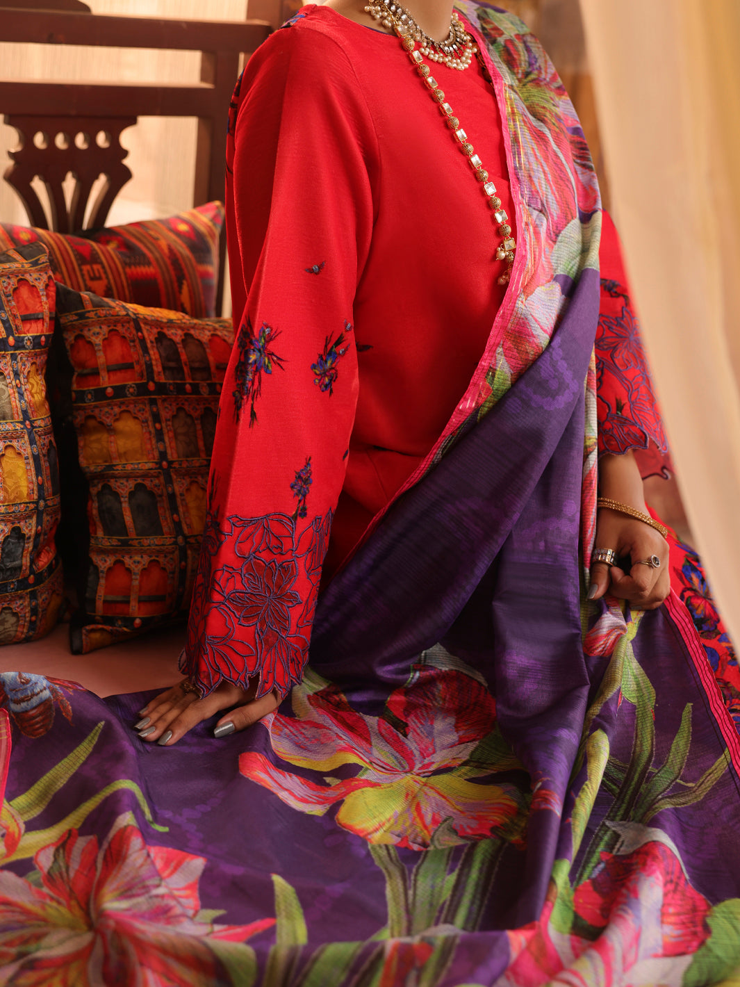 Orange Velvet Unstitched 3Pc - AWP-3PS-447