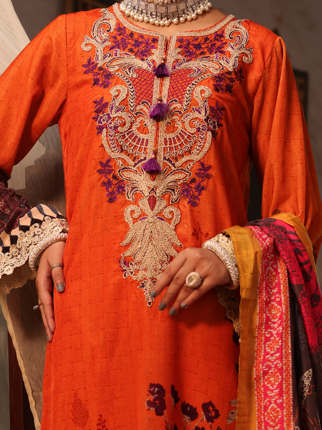 Orange Velvet 3Pc Stitched - AWP-3PS-449