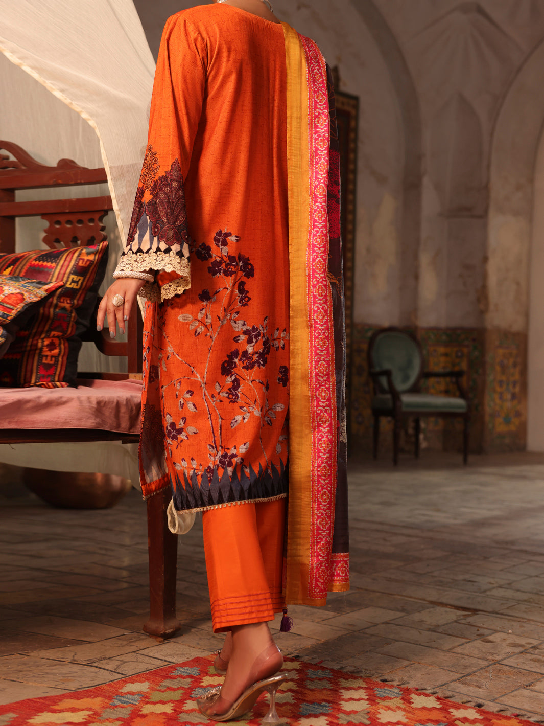 Orange Velvet Unstitched 3Pc - AWP-3PS-449