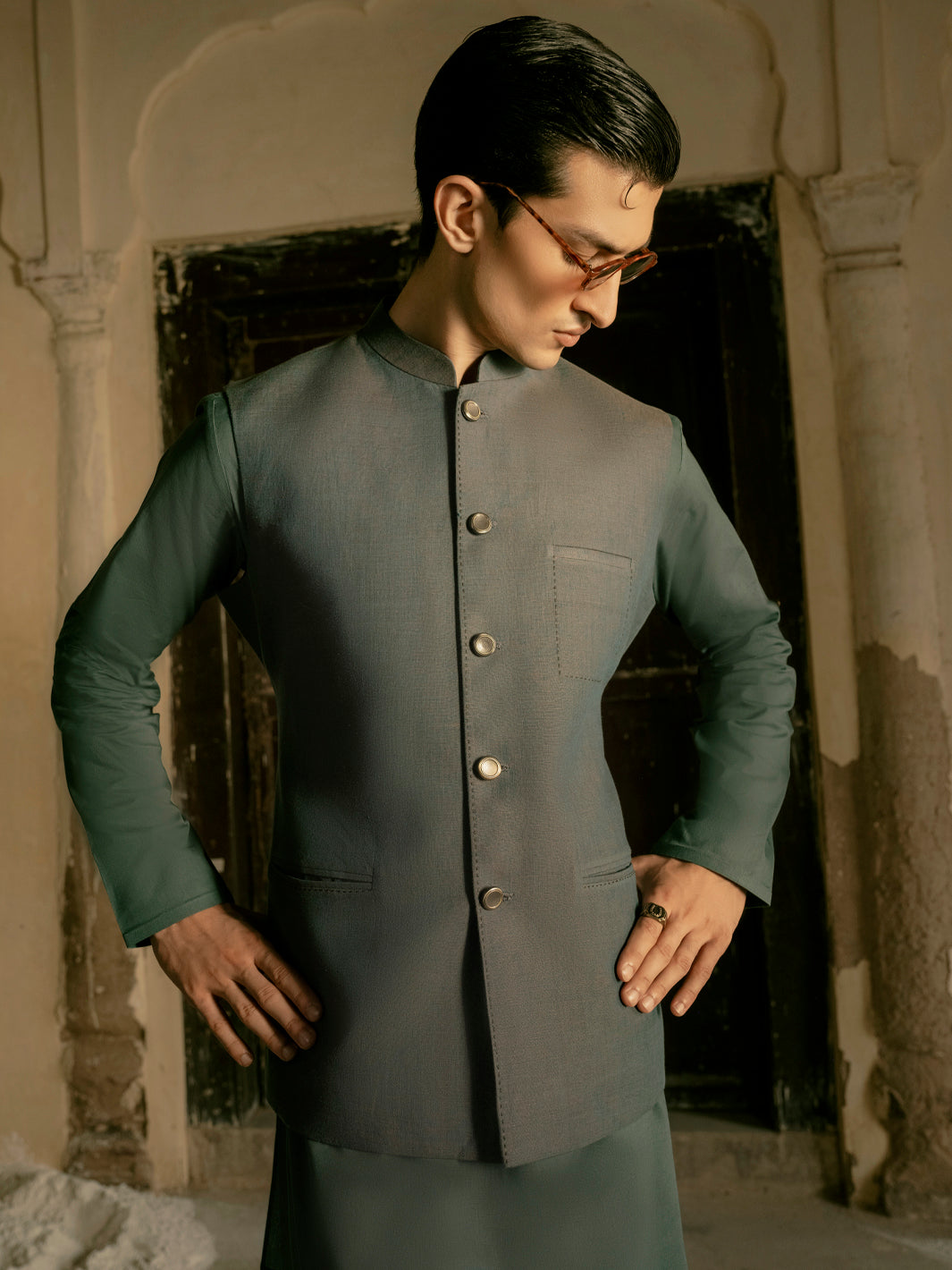 Green Blended Waistcoat - AL-WC-454