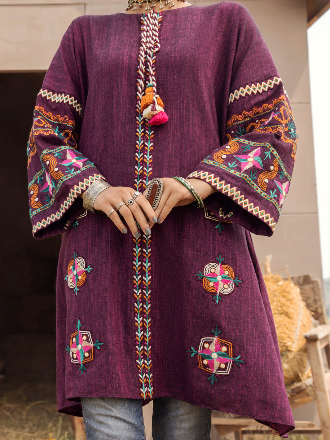 Magenta Yarn-Dyed Two Tone Tunic - AWP-LK-479