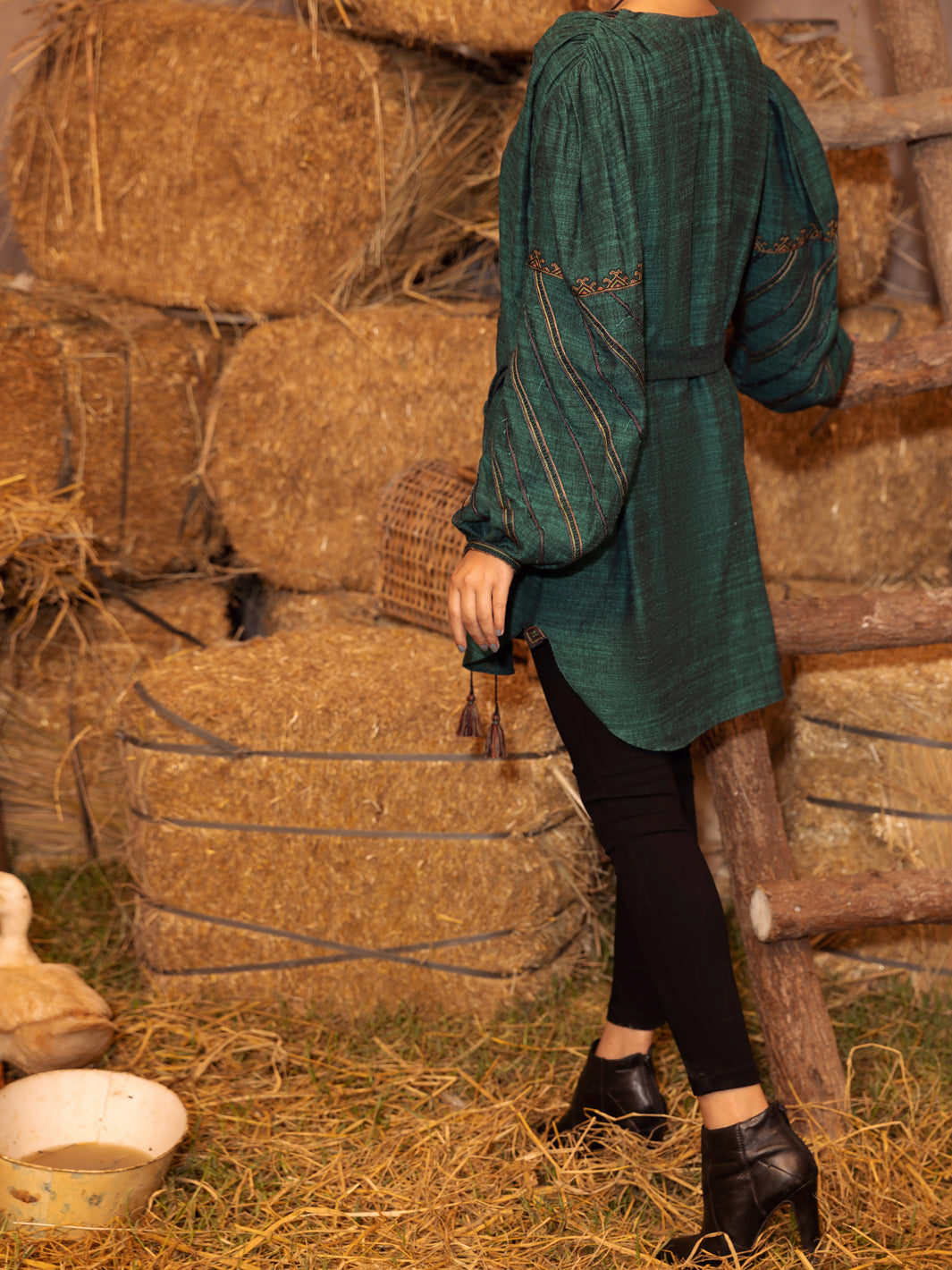 Green Yarn-Dyed Two Tone Tunic - AWP-LK-483