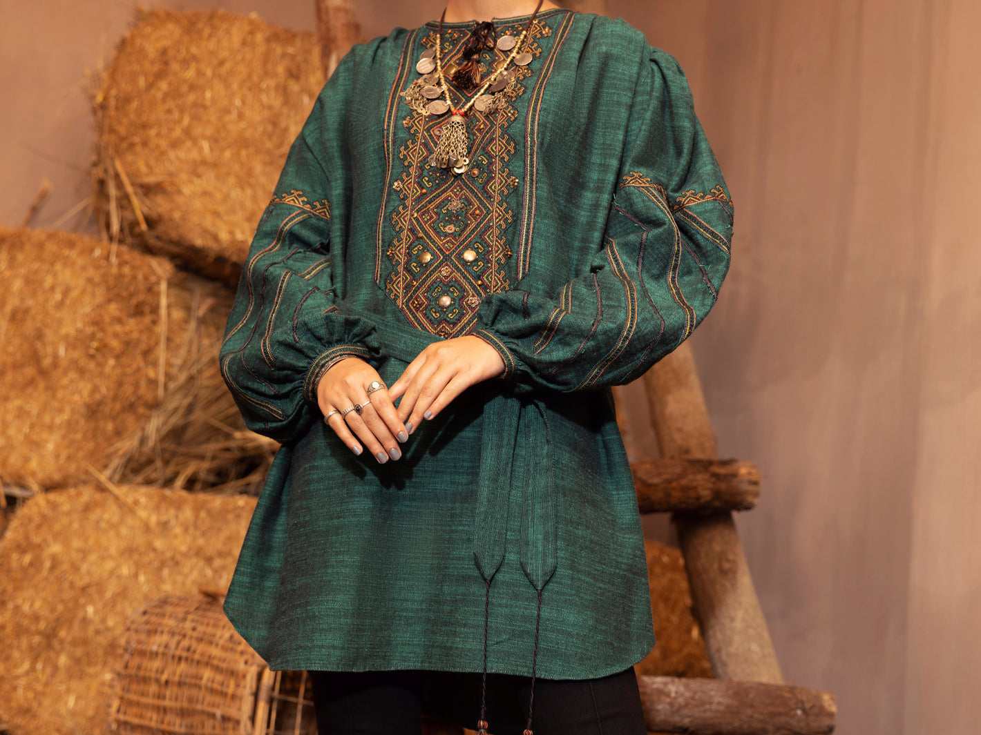 Green Yarn-Dyed Two Tone Tunic - AWP-LK-483