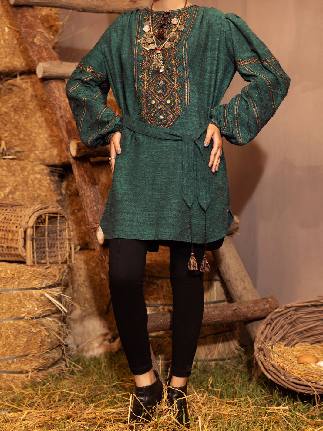 Green Yarn-Dyed Two Tone Tunic - AWP-LK-483