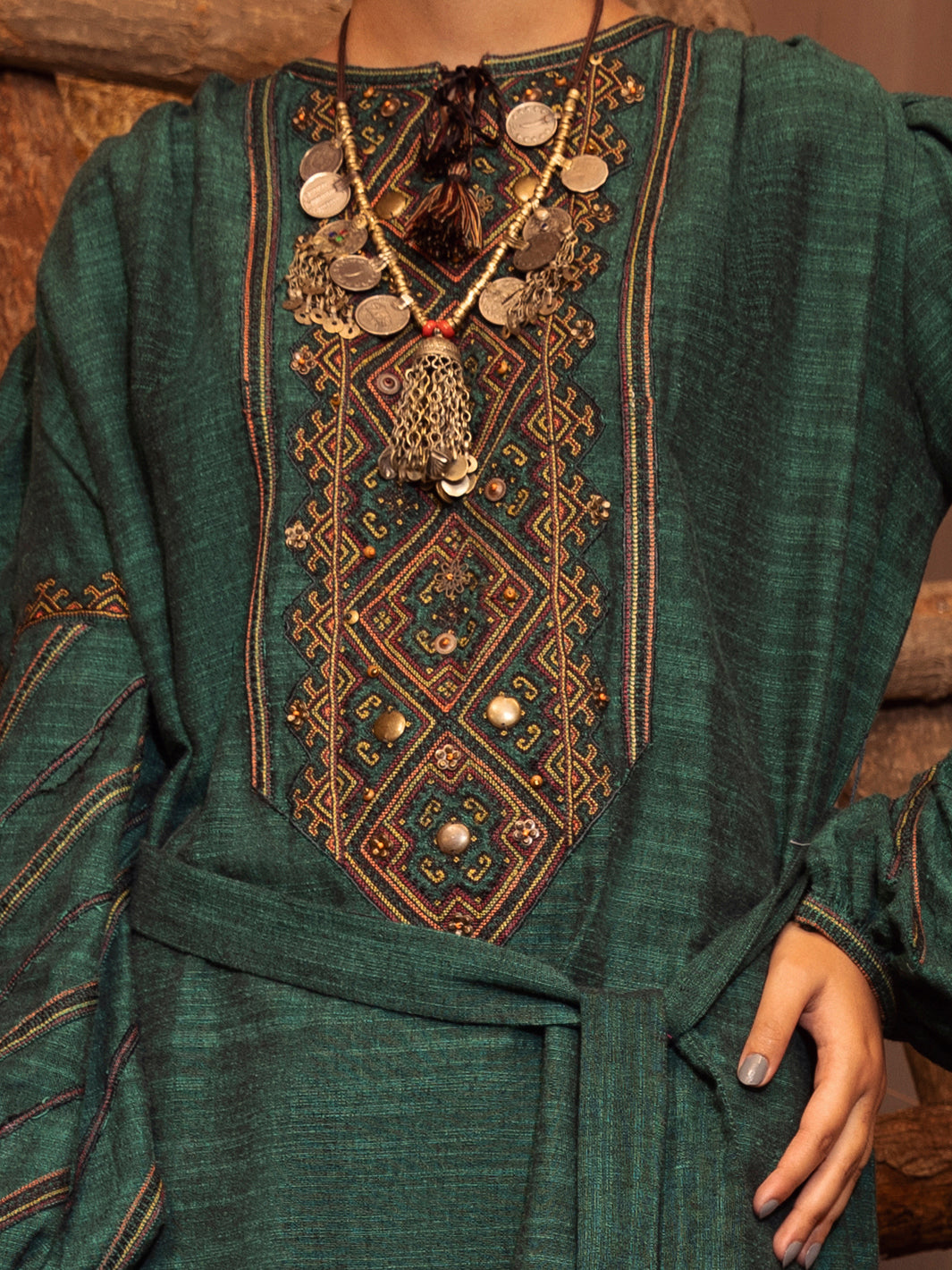 Green Yarn-Dyed Two Tone Tunic - AWP-LK-483