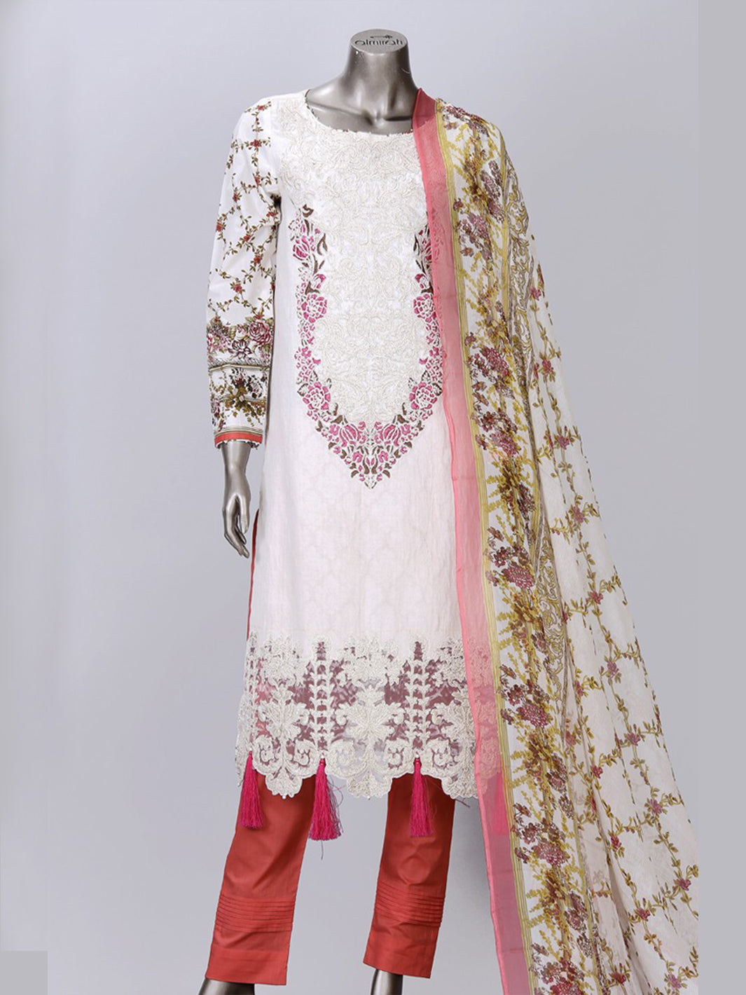 Off White 3Pc Unstitched - ALP-306A