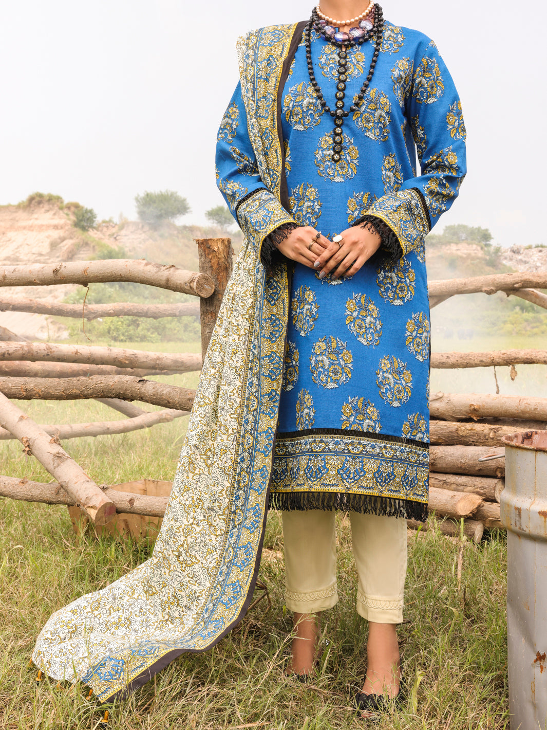 Blue Khaddar Unstitched 3 Piece - AWP-3PS-514