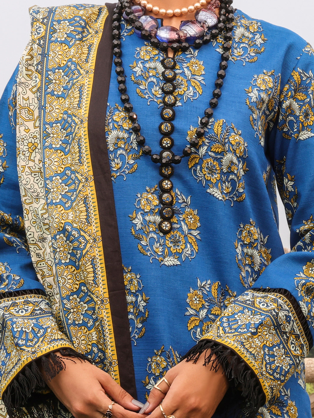 Blue Khaddar Unstitched 3 Piece - AWP-3PS-514