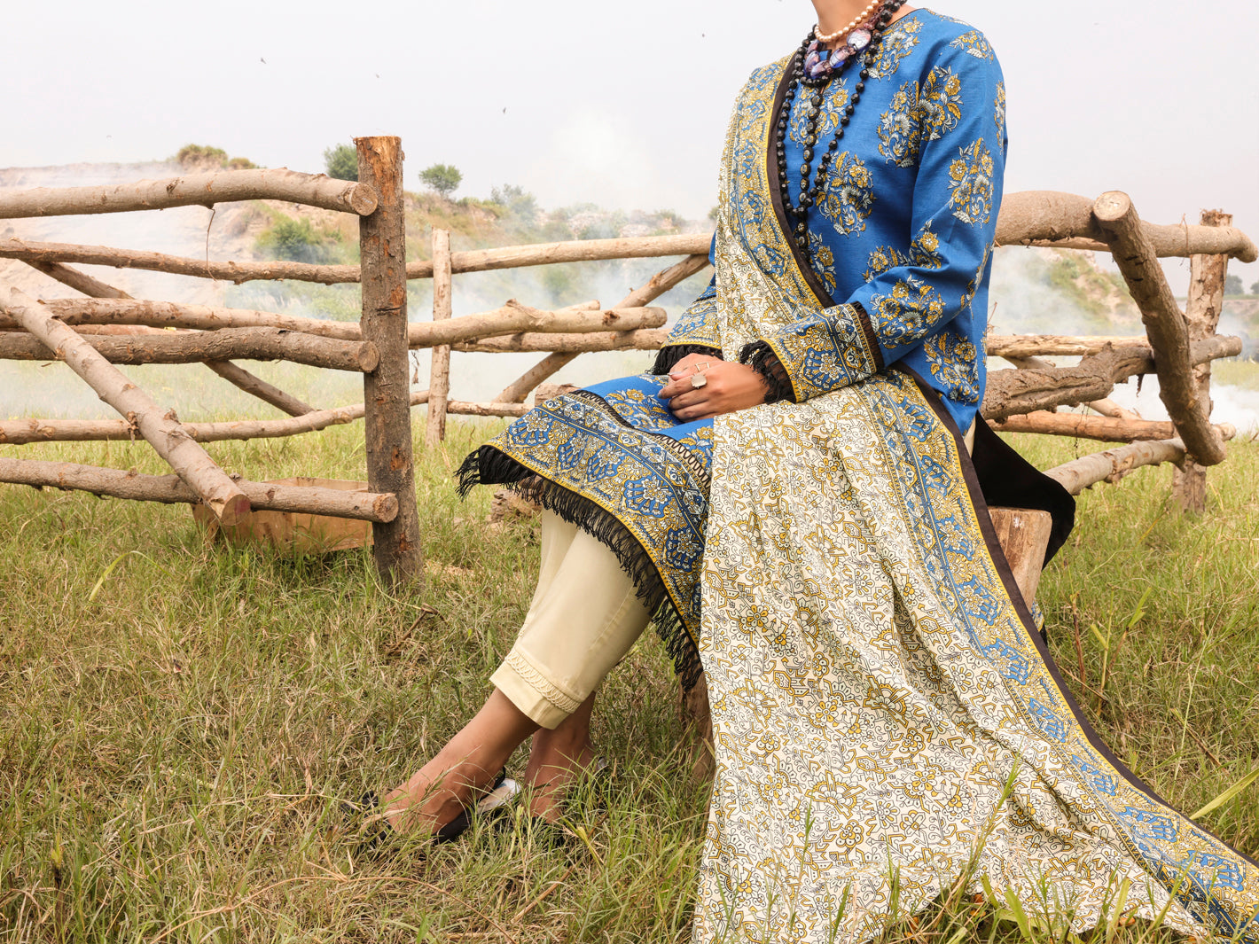 Blue Khaddar Unstitched 3 Piece - AWP-3PS-514