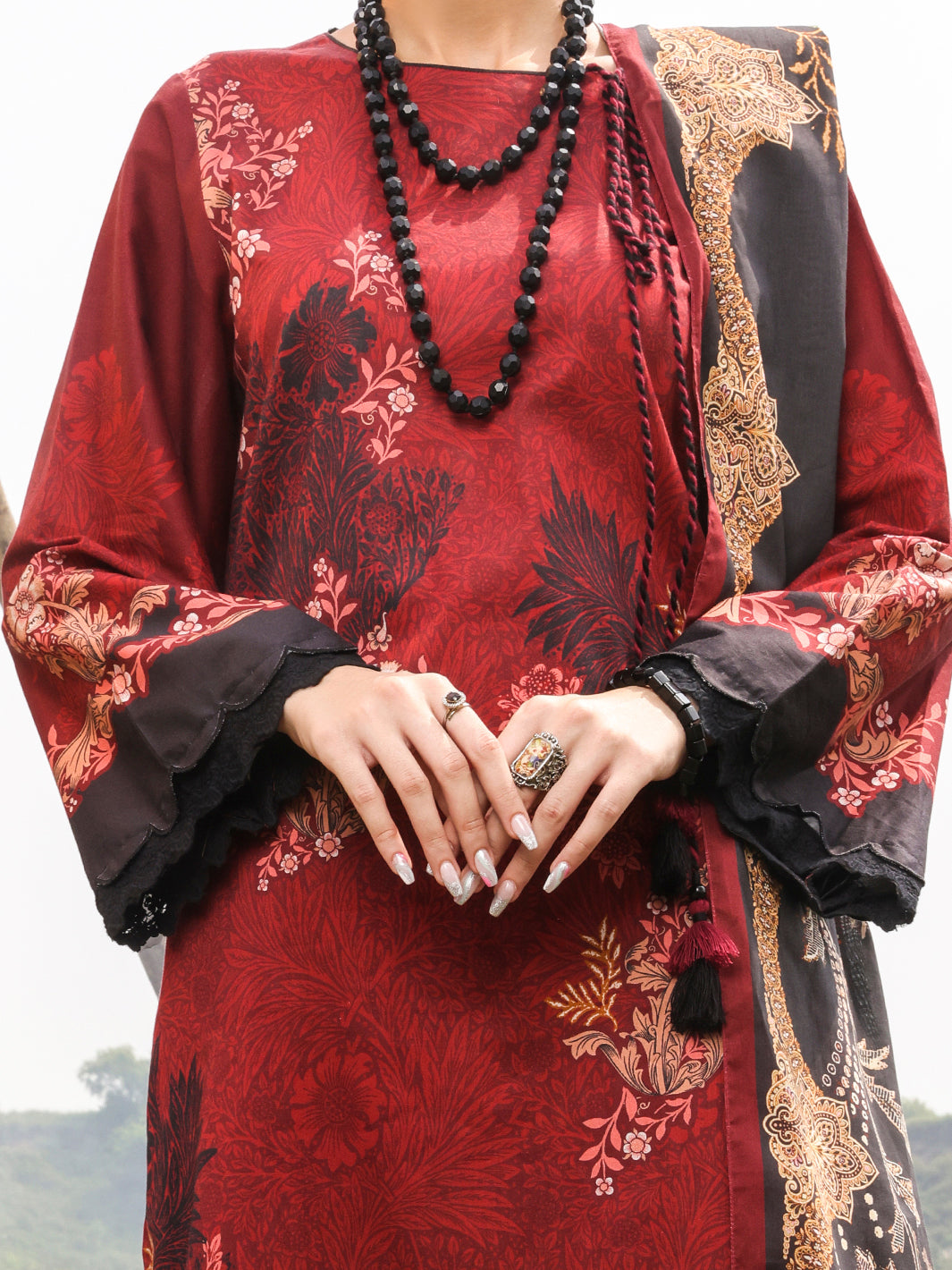 Maroon Cambric Unstitched 3Pc - AWP-3PS-517