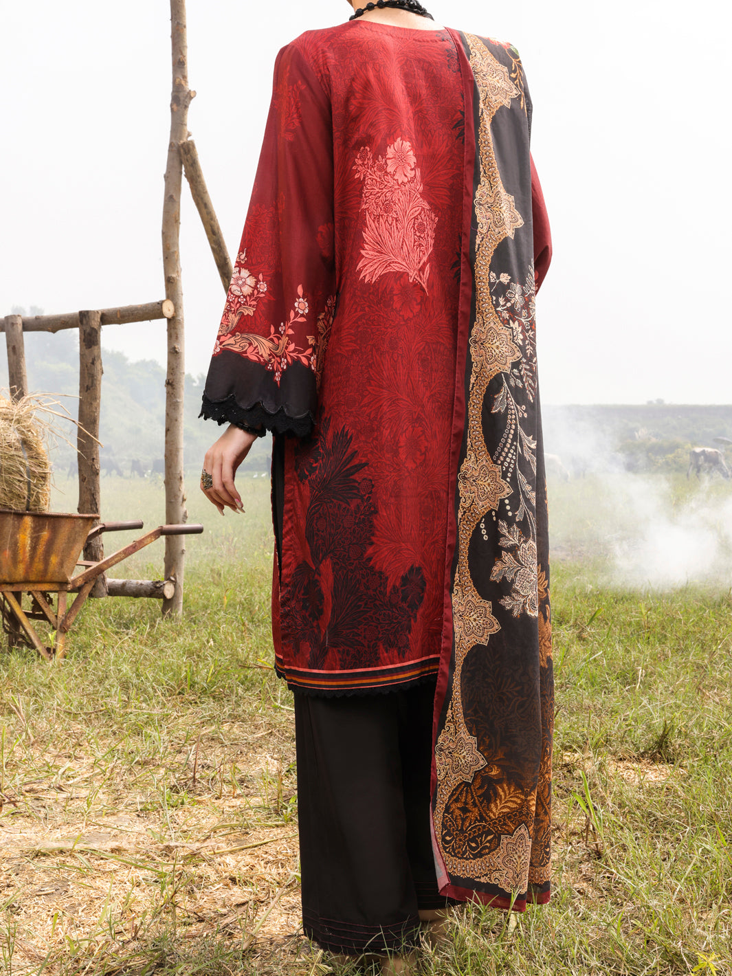 Maroon Cambric Unstitched 3Pc - AWP-3PS-517