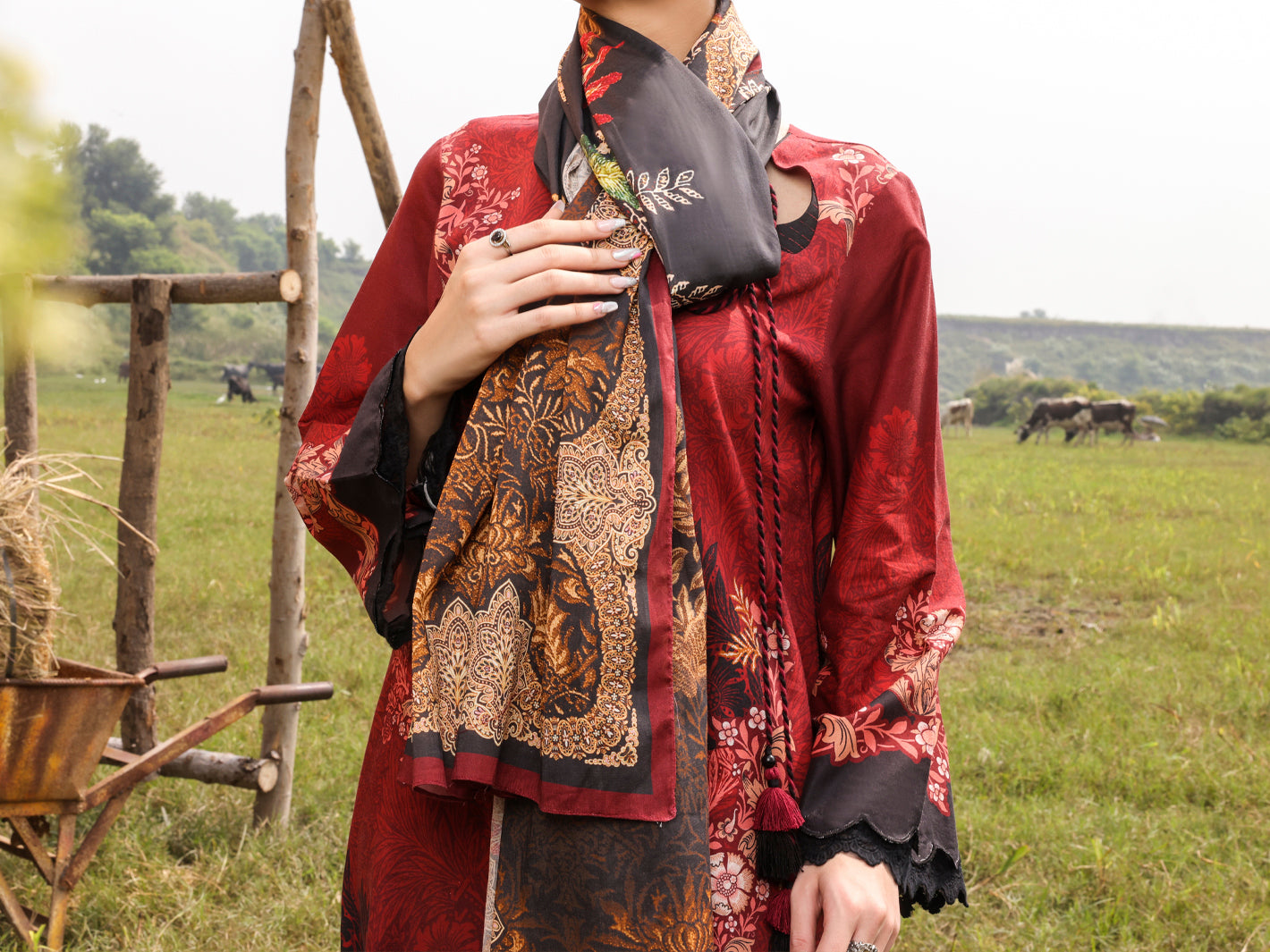 Maroon Cambric Unstitched 3Pc - AWP-3PS-517