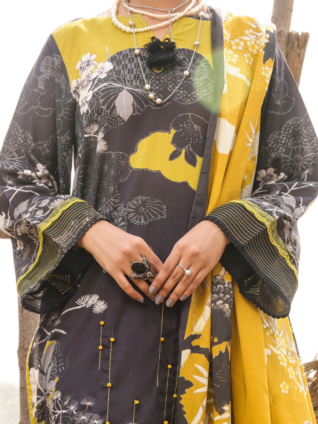 Black Cambric Unstitched 3 Piece - AWP-3PS-521