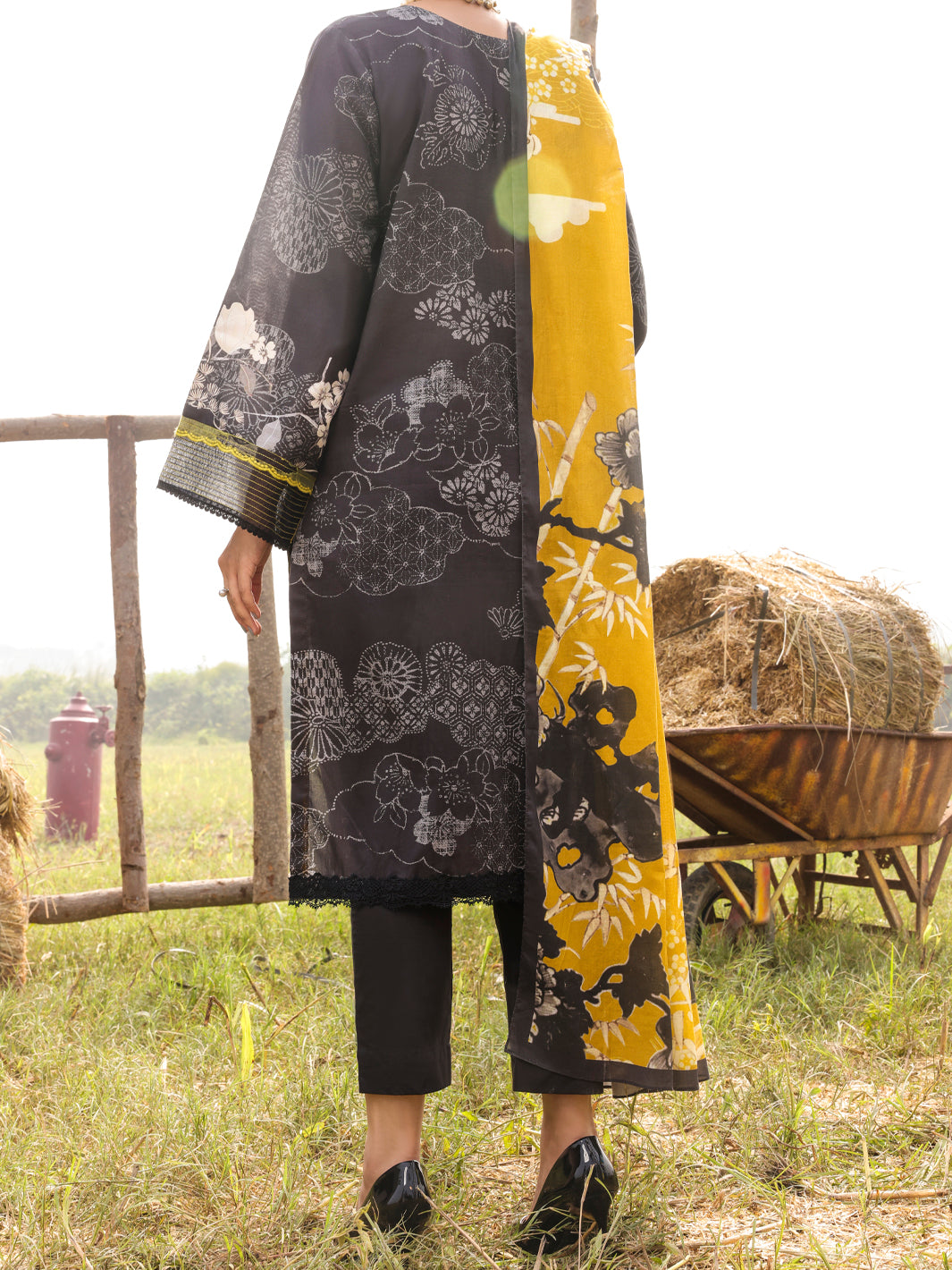 Black Cambric Unstitched 3 Piece - AWP-3PS-521