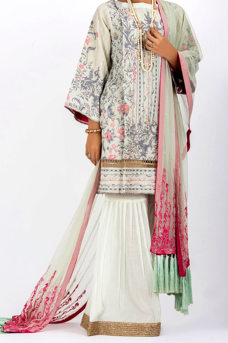 Off White Jacquard 3Pc Stitched - ALP-534
