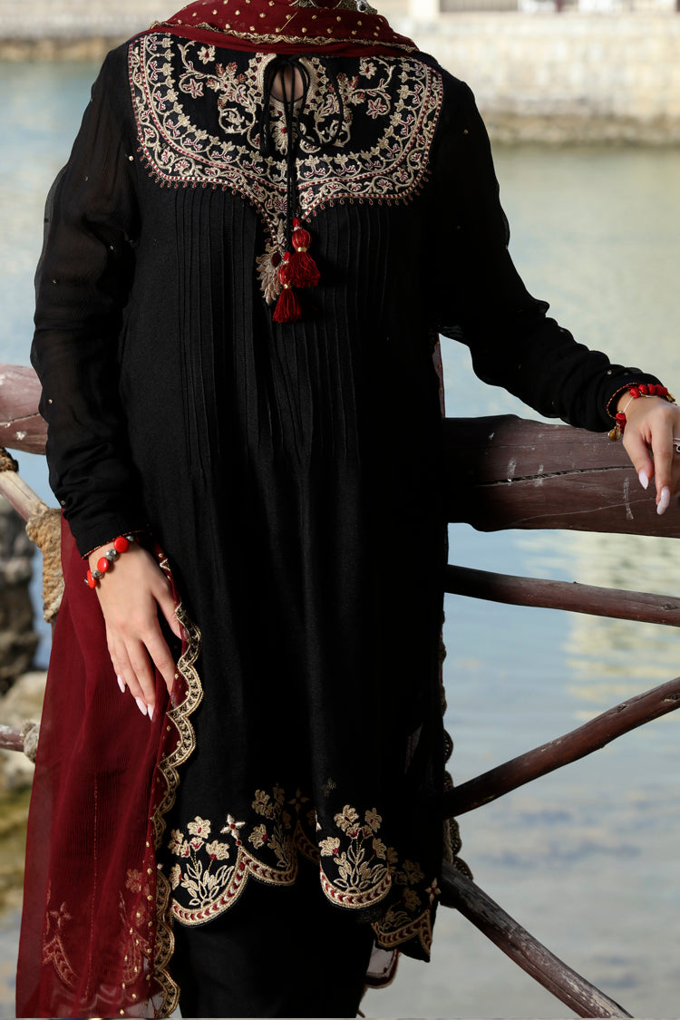 Black Viscose Net 3 Piece Stitched - ALP-3PS-566