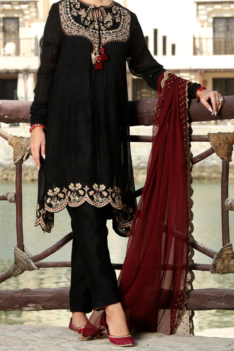 Black Viscose Net 3 Piece Stitched - ALP-3PS-566
