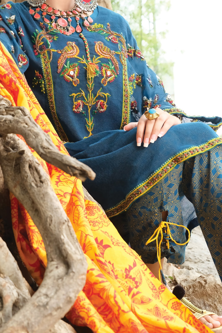 Blue Cotton Net 3 Piece Stitched - ALP-728