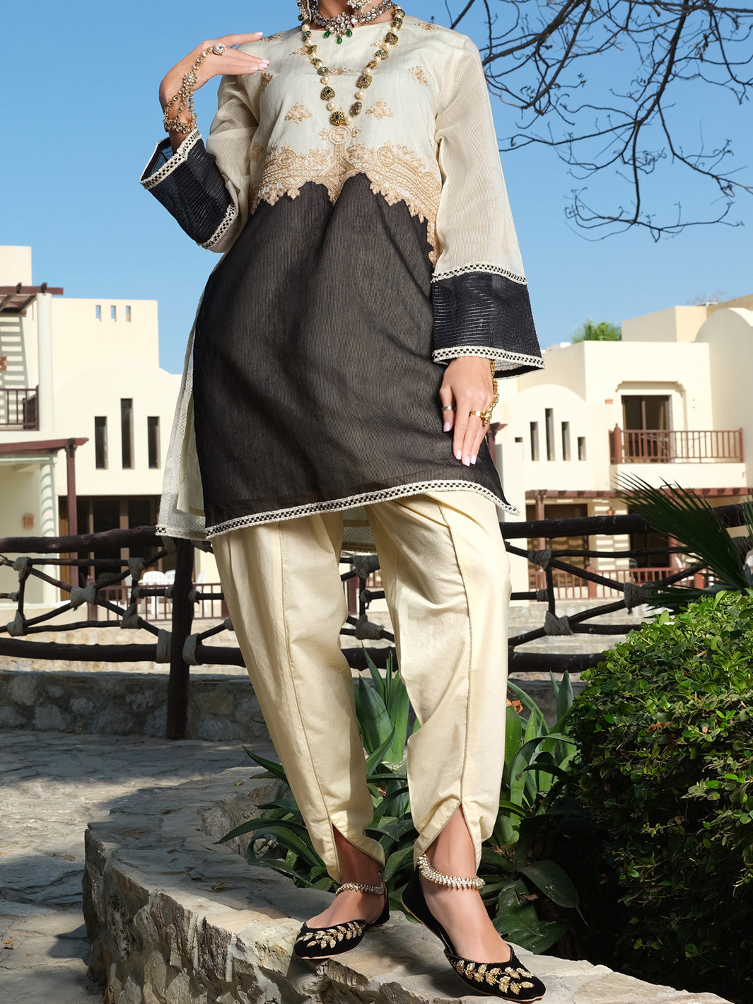 Cream Cotton Net Tunic - AL-LK-731