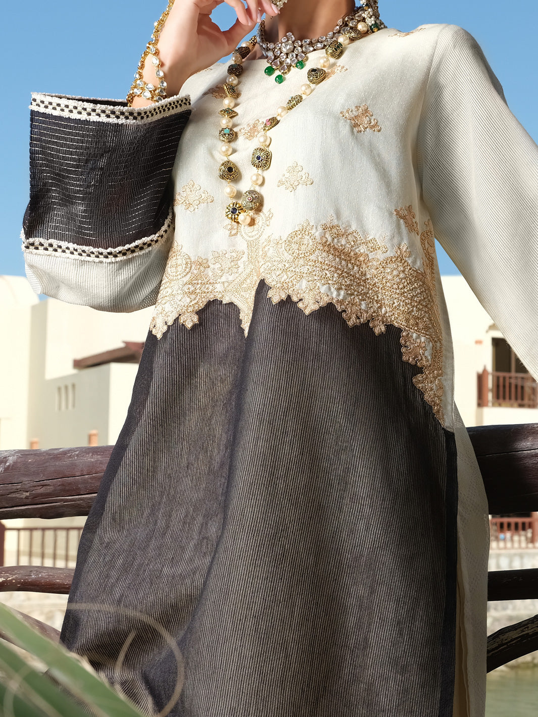 Cream Cotton Net Tunic - AL-LK-731