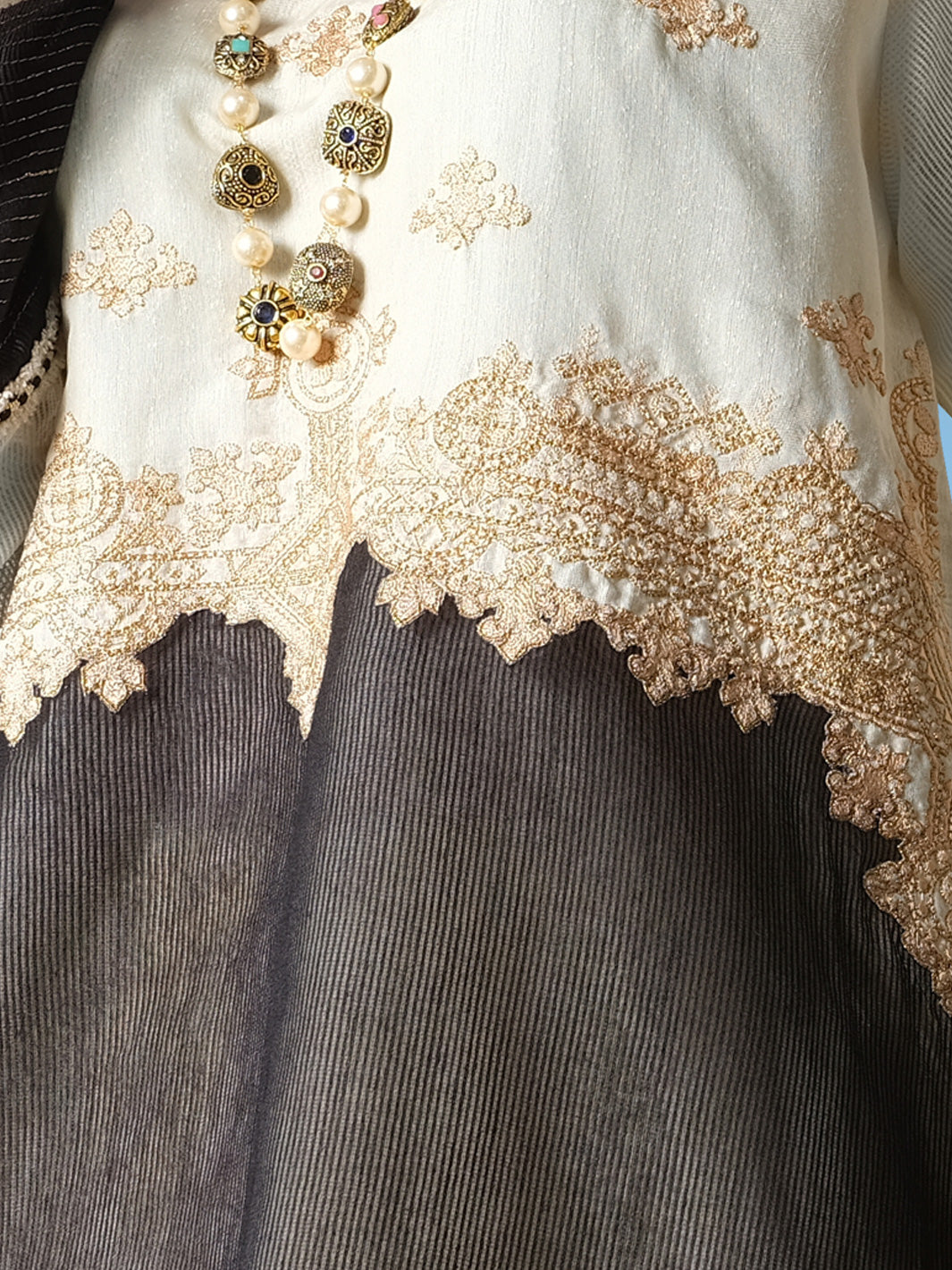Cream Cotton Net Tunic - AL-LK-731