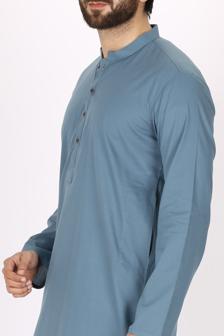 Blue Jacquard Kurta - AL-K-744