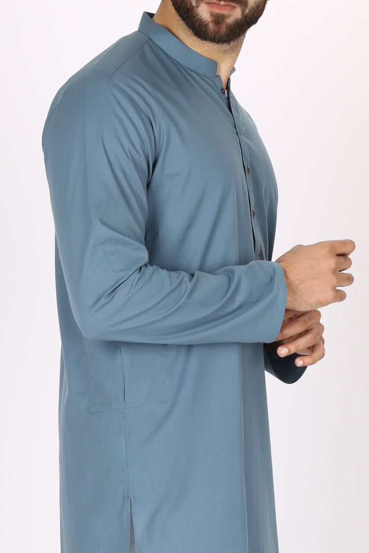 Blue Jacquard Kurta - AL-K-744