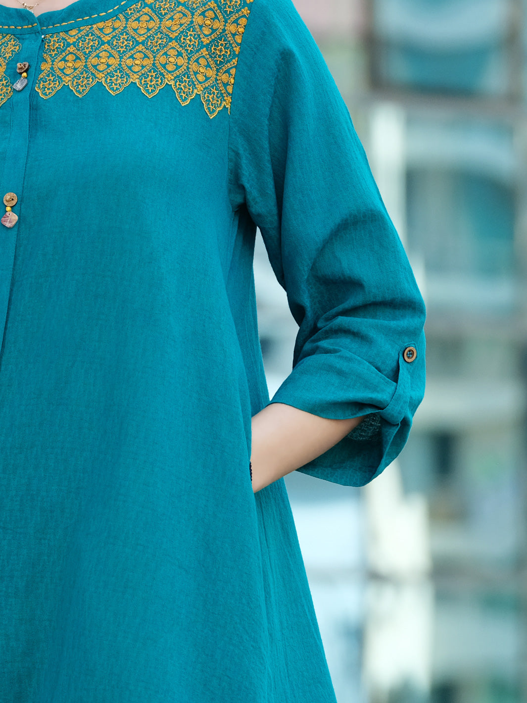 Ferozi Jacquard Tunic - AL-LK-748