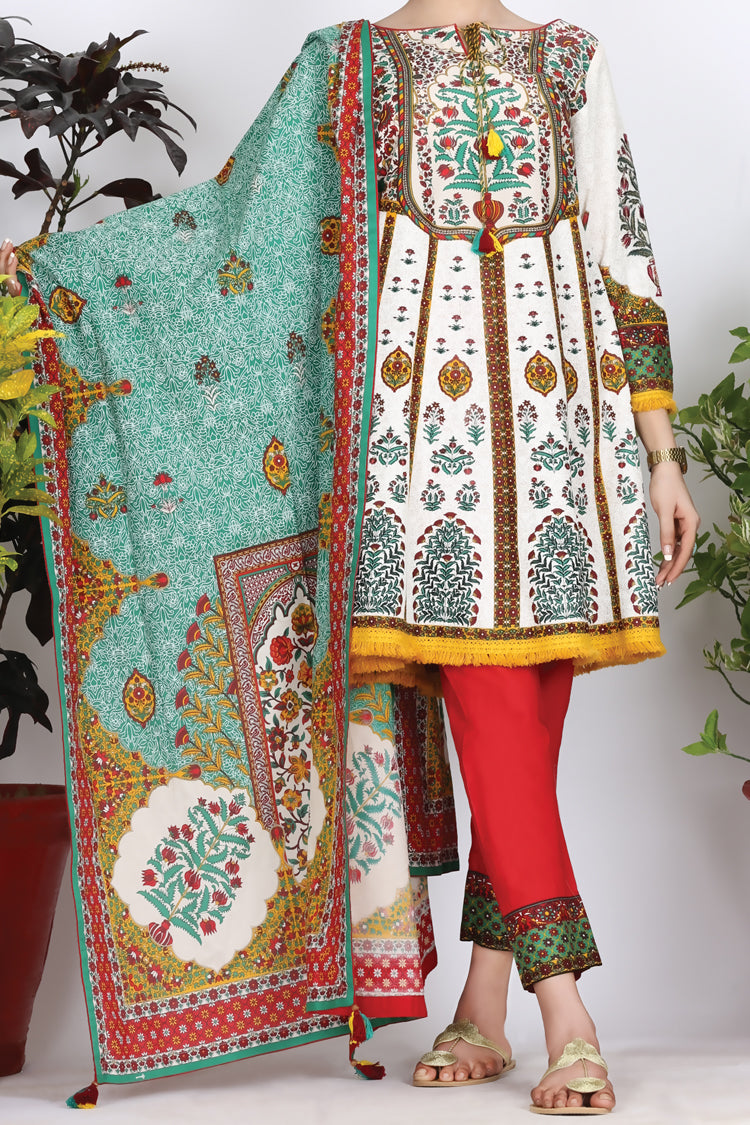White Cambric 3 Piece Unstitched - ALP-755