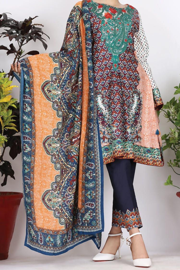 Orange Cambric 3 Piece Stitched - ALP-758