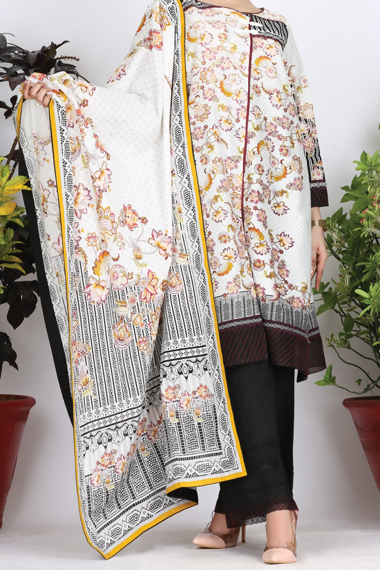 White Cambric 3 Piece Stitched - ALP-760