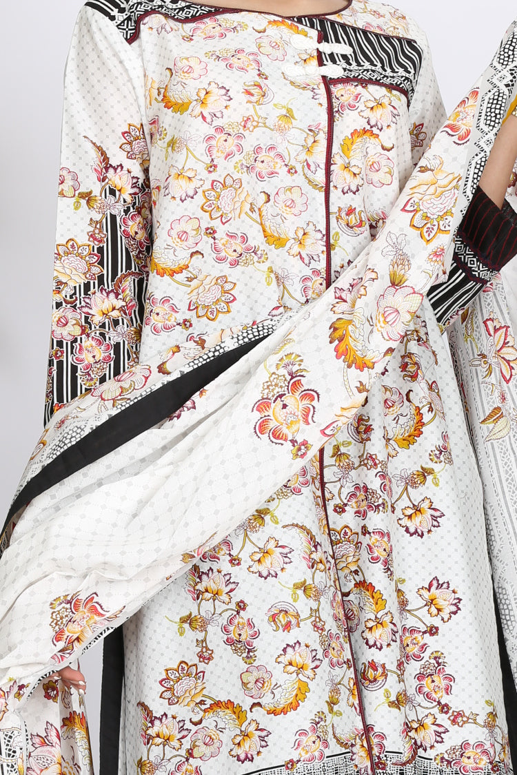 White Cambric 3 Piece Stitched - ALP-760
