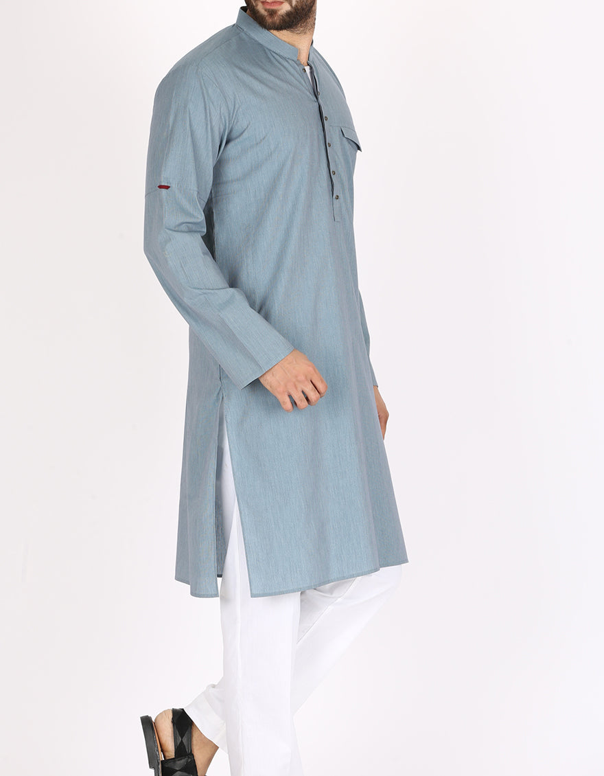 Light Blue Cotton Kurta - AL-K-768