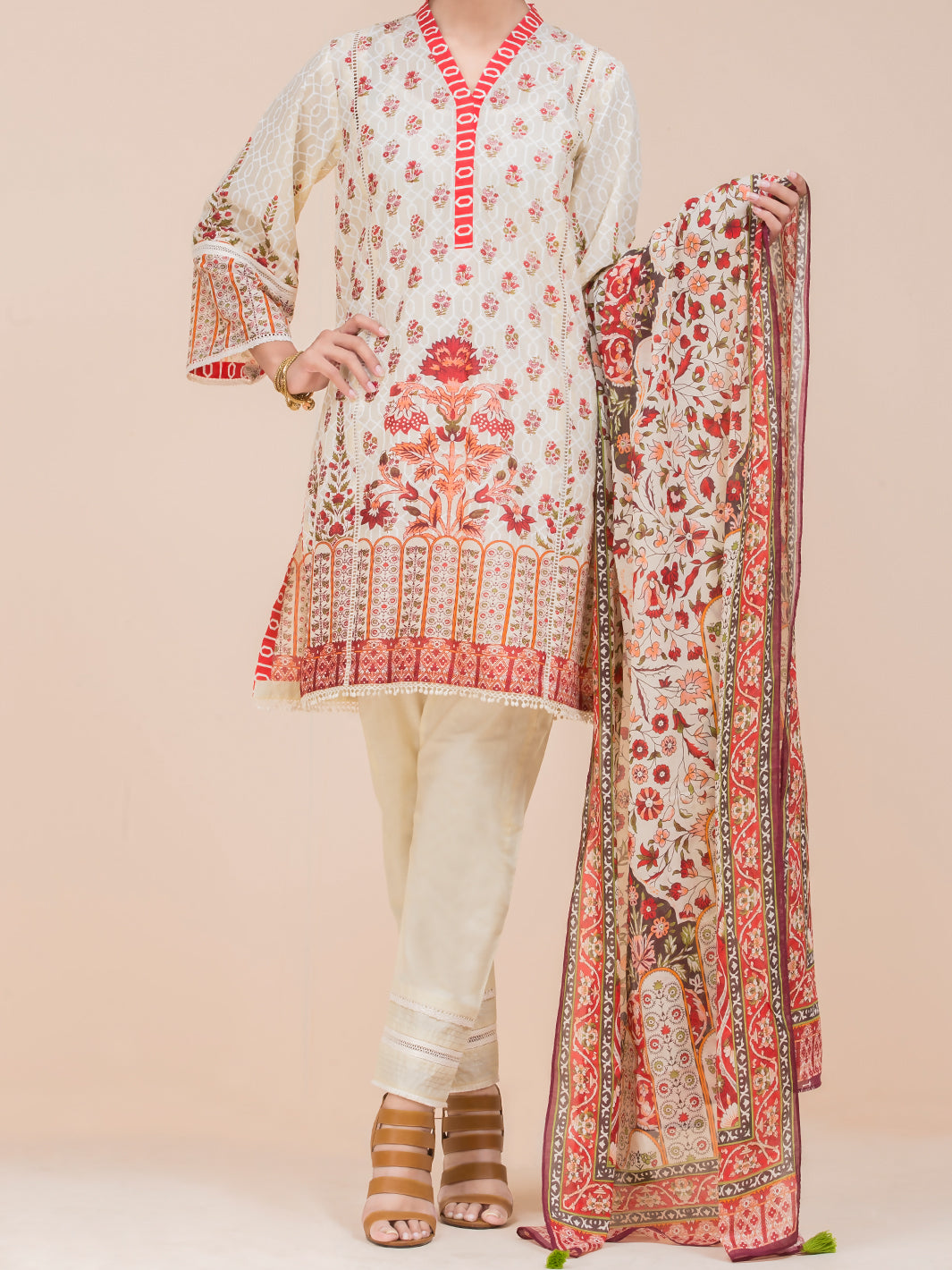 Off White Lawn 3Pc Stitched - ALP-3PS-776