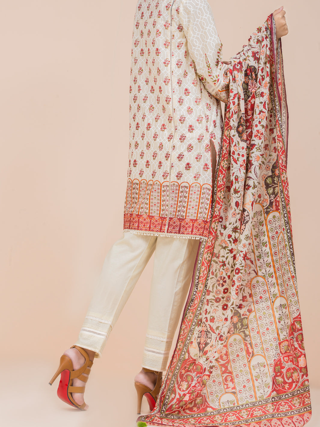 Off White Lawn 3Pc Stitched - ALP-3PS-776