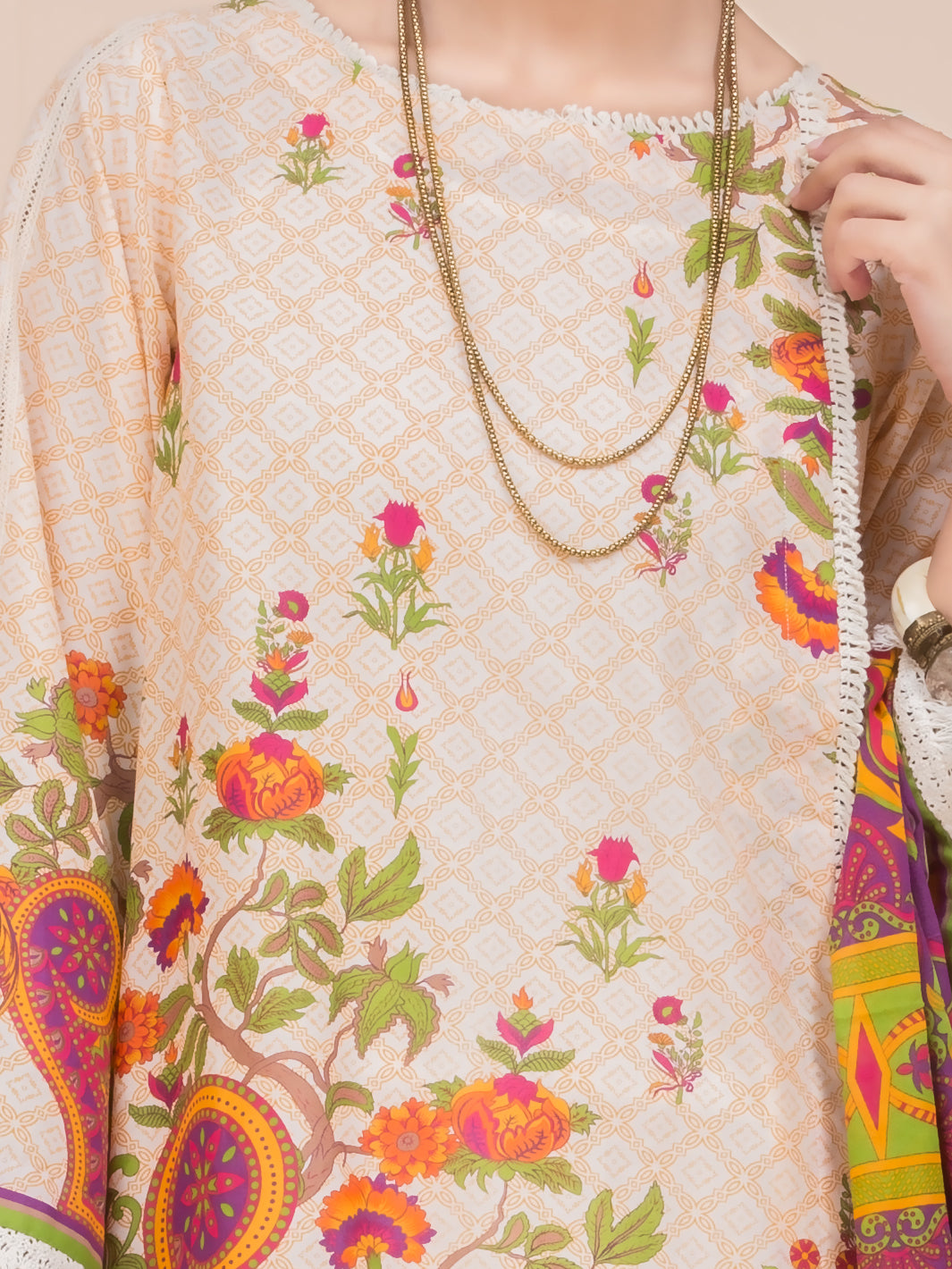 Cream Lawn 3Pc Stitched - ALP-3PS-782