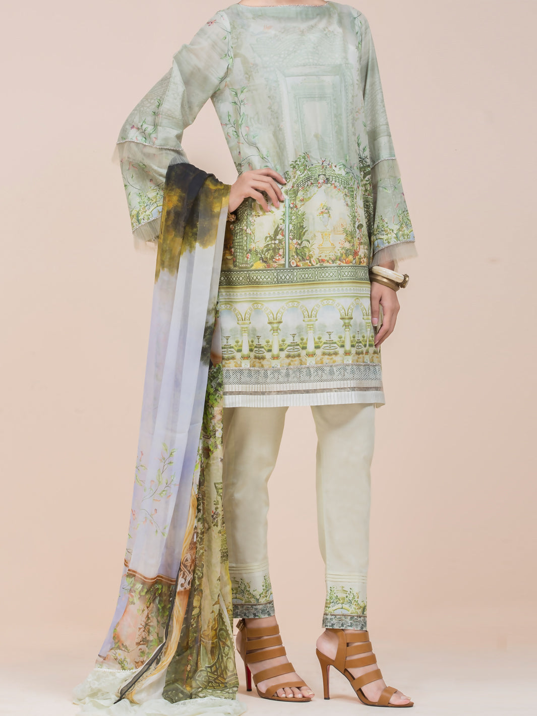Pistachio Green Lawn 3 Piece Stitched - ALP-3PS-790