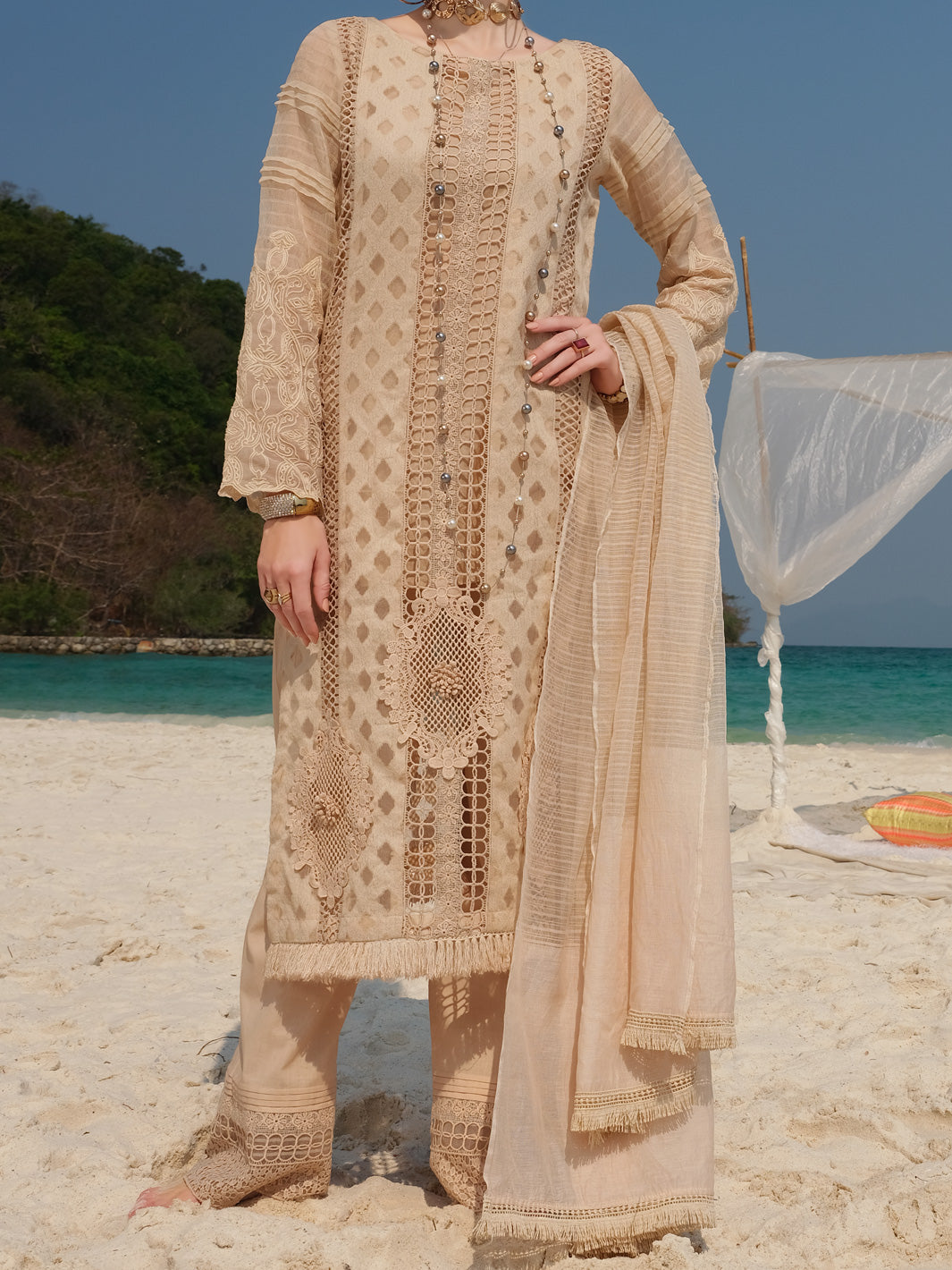 Beige Jacquard 3Pc Stitched - ALP-3PS-832