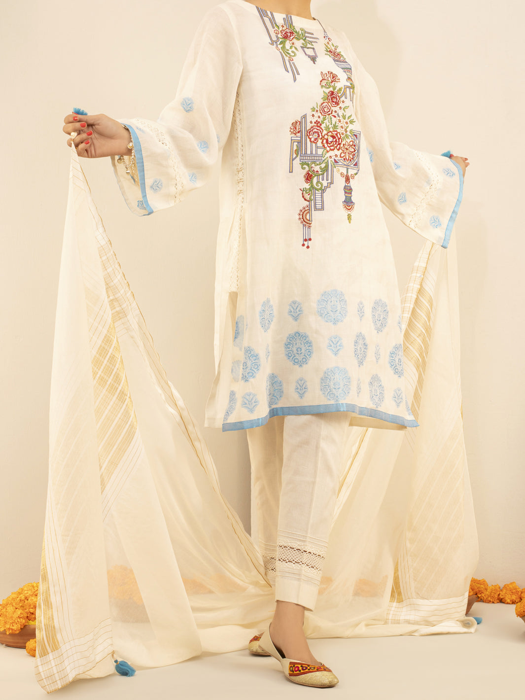 White Jacquard 3Pc Stitched - ALP-3PS-844