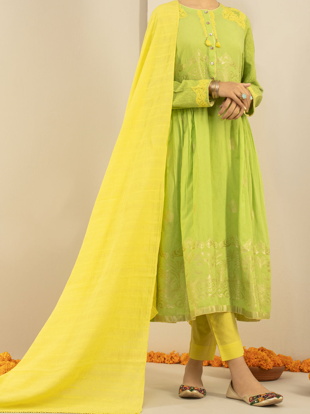 Green Jacquard 3Pc Stitched - ALP-3PS-846